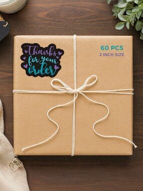 60 Thank You Stickers Small Business Packaging Labels Cute 2 inch NWT